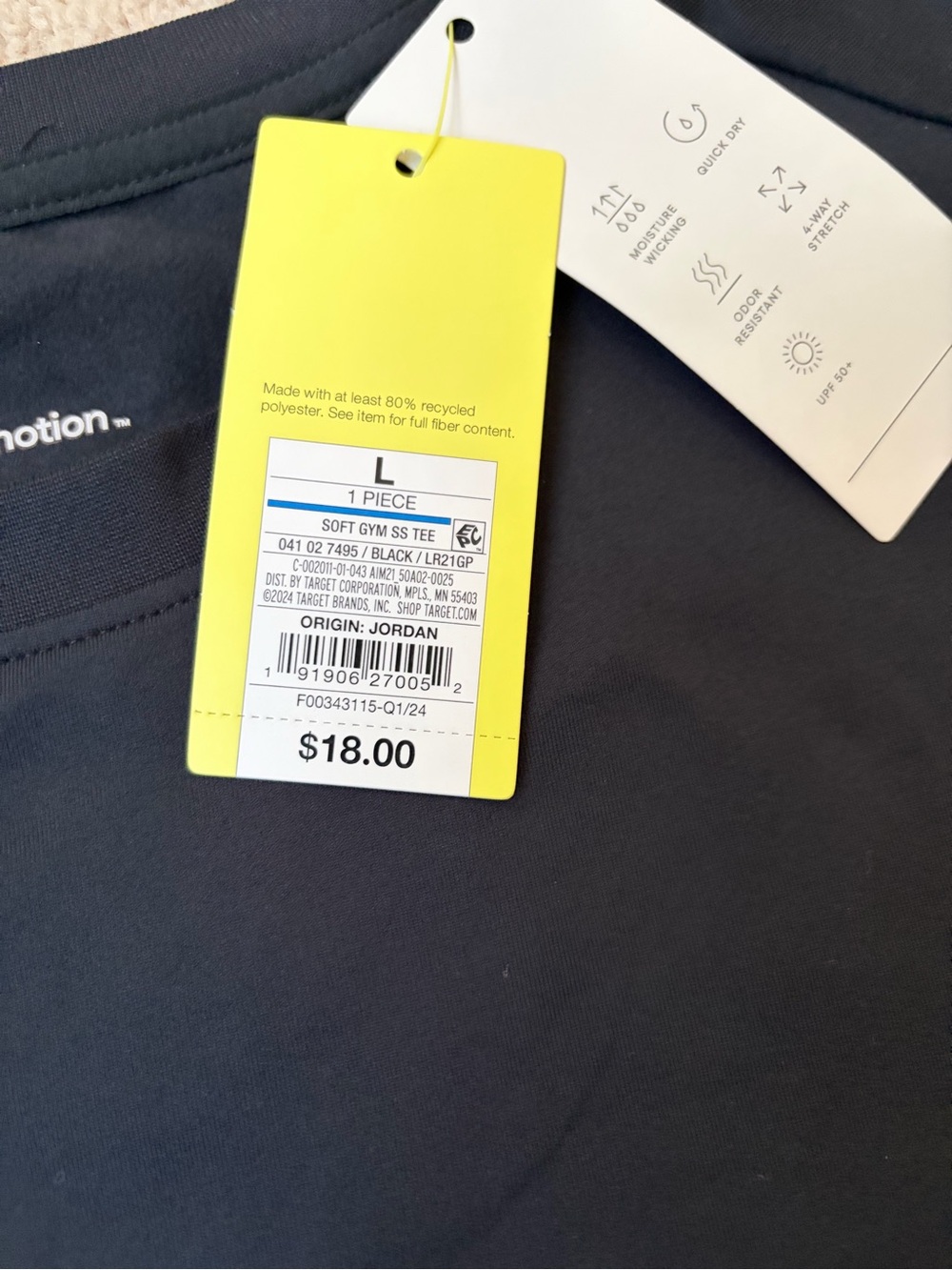 All in Motion Men's Black Crewneck Performance T-Shirt - Picture 2 of 2